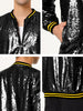 Sequin Varsity Long Sleeve Zipper Bomber Jacket
