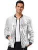 Sequin Varsity Long Sleeve Zipper Bomber Jacket