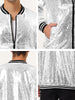 Sequin Varsity Long Sleeve Zipper Bomber Jacket