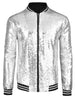 Sequin Varsity Long Sleeve Zipper Bomber Jacket
