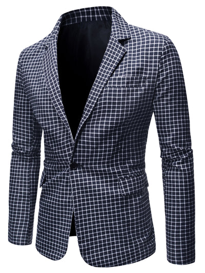 Plaid One Button Notched Lapel Dress Suit Blazer