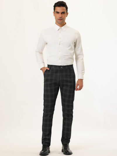 Casual Flat Front Check Business Dress Plaid Pants