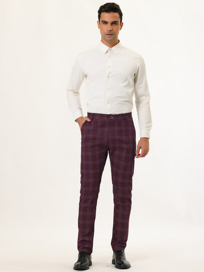 Casual Flat Front Check Business Dress Plaid Pants