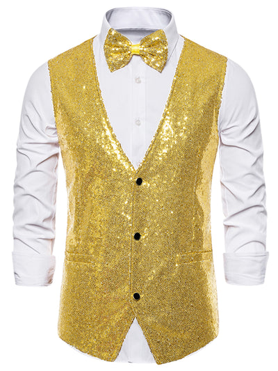 Classic Sequin Shiny Single-breasted Party Suit Vest