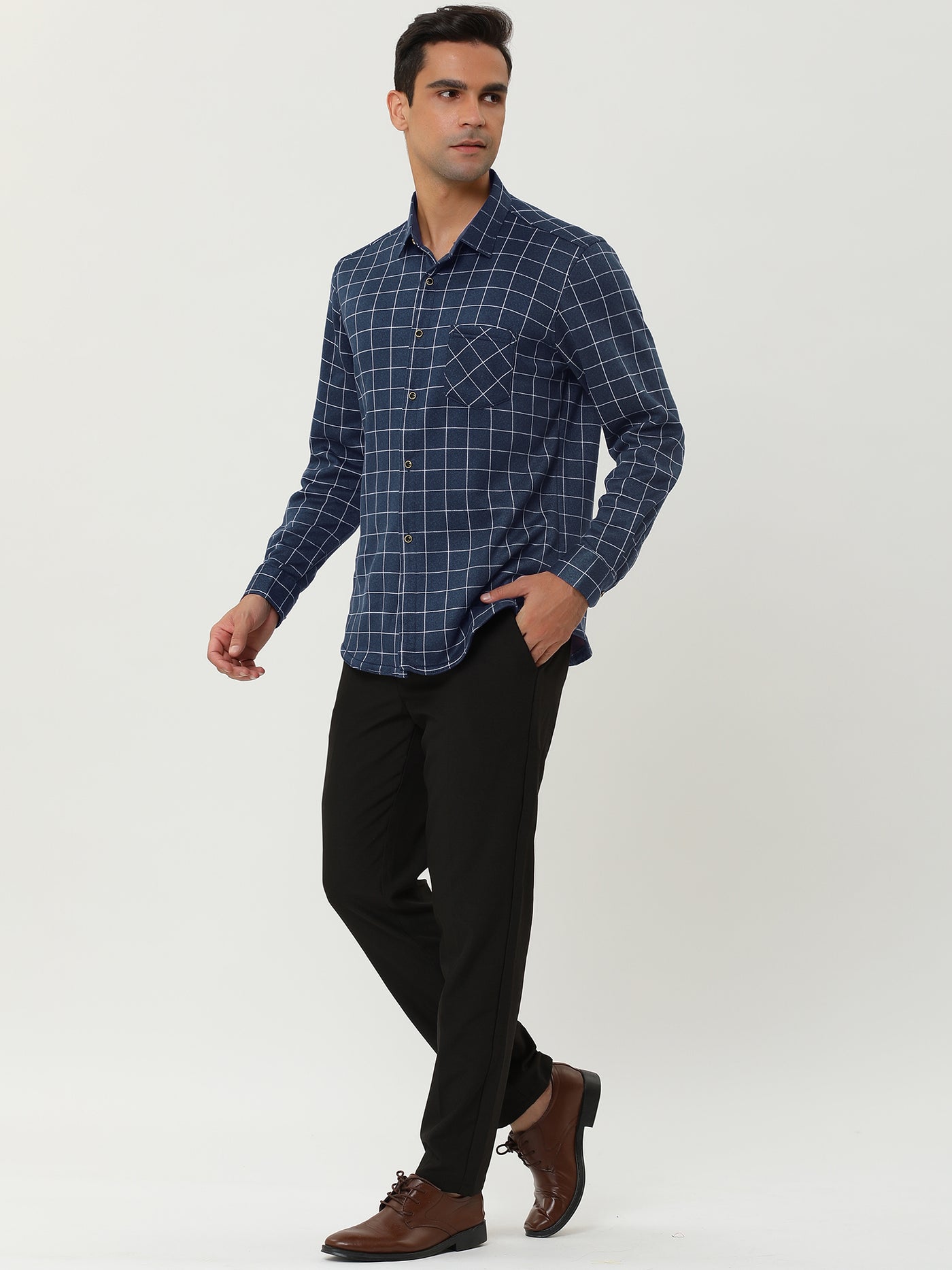 Bublédon Fleece Lined Plaid Thicken Long Sleeve Winter Checked Shirt