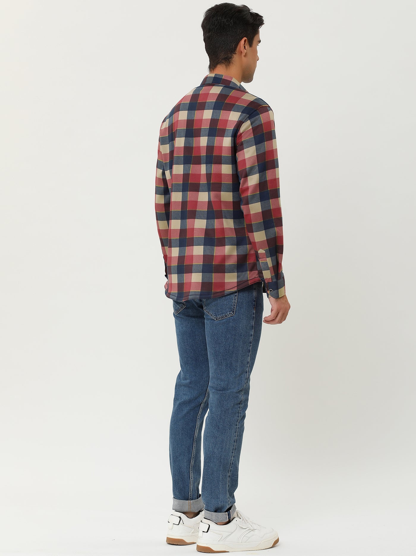 Bublédon Fleece Lined Plaid Thicken Long Sleeve Winter Checked Shirt