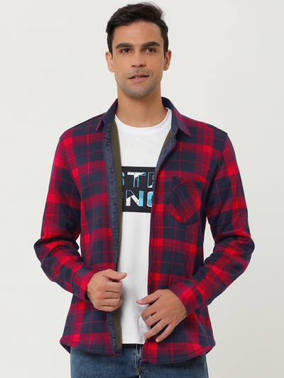 Fleece Lined Plaid Thicken Long Sleeve Winter Checked Shirt