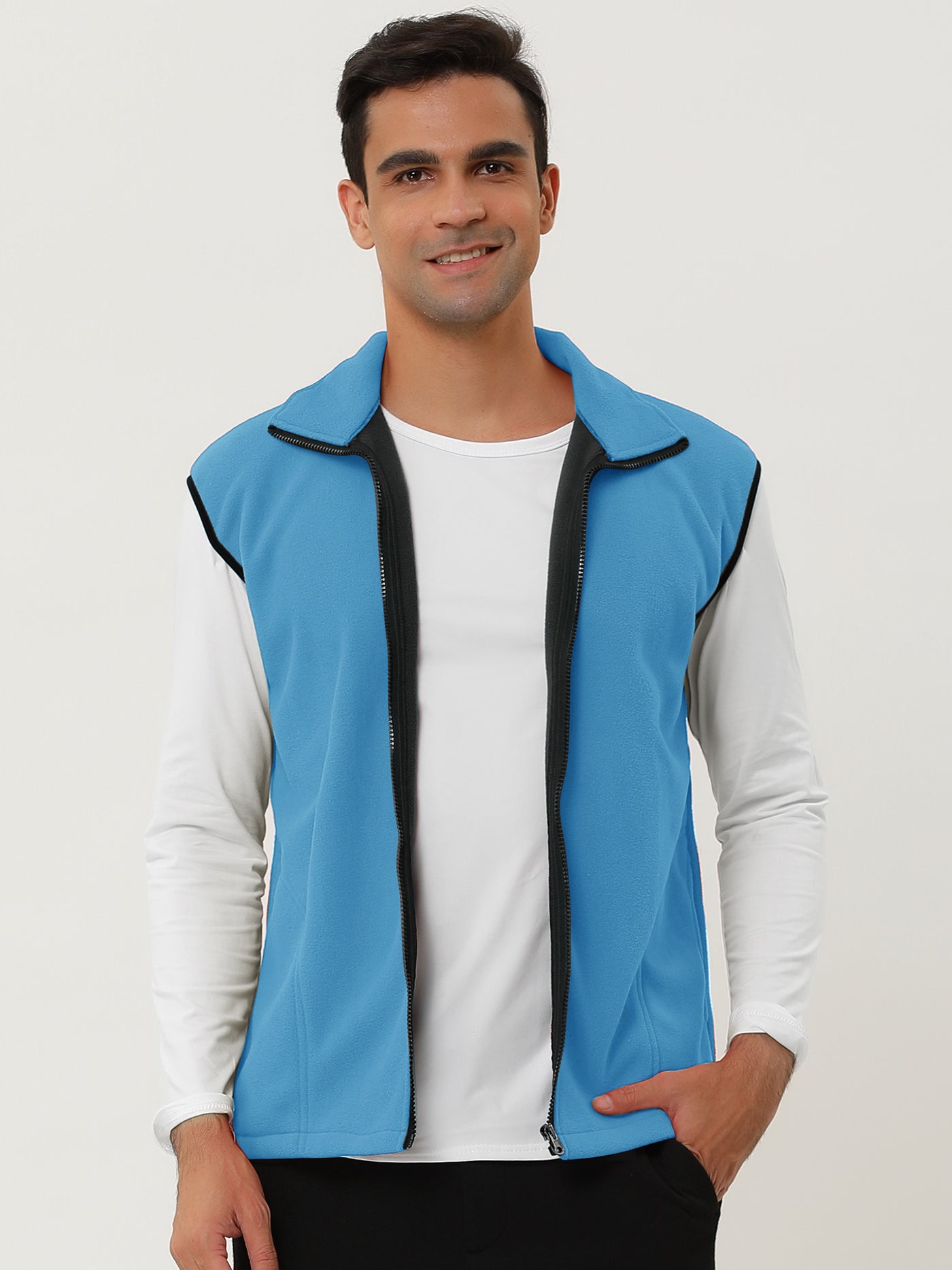 Bublédon Solid Stand Collar Zip Plush Sleeveless Outdoor Vest