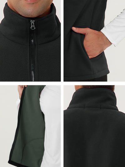 Solid Stand Collar Zip Plush Sleeveless Outdoor Vest