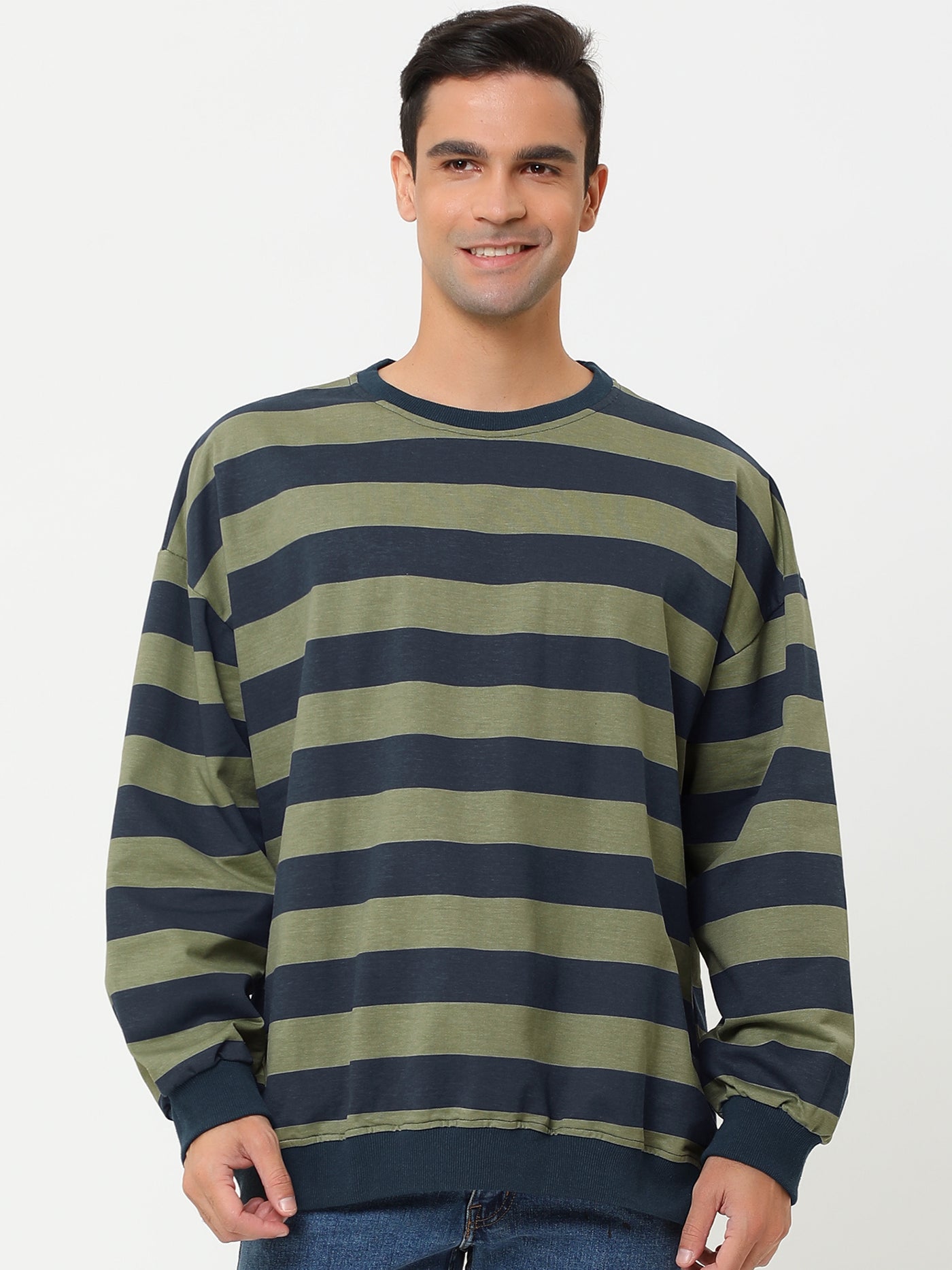 Bublédon Chic Loose Striped Breton Knit Crewneck Sweatshirt