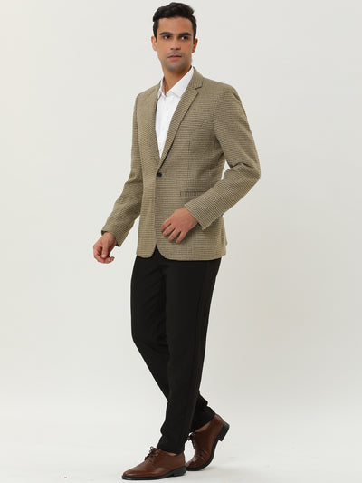 Basic Notched Lapel One Button Houndstooth Blazer
