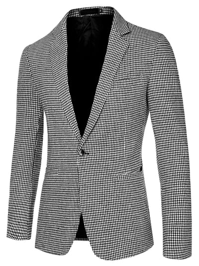 Basic Notched Lapel One Button Houndstooth Blazer