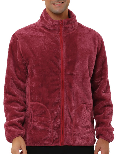Sherpa Fleece Stand Collar Plain Long Sleeve Jacket