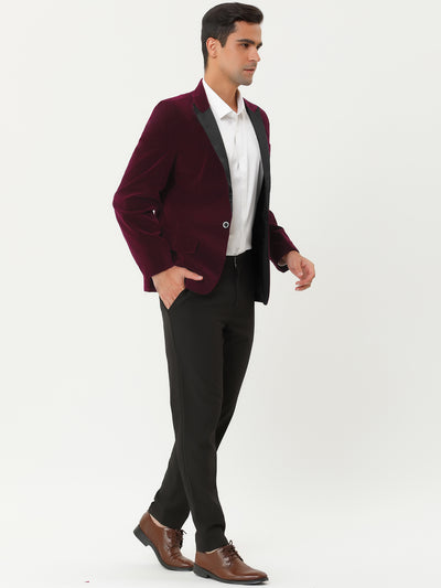 Mr. Football Style Chic Velvet Solid One Button Party Prom Suit Blazer