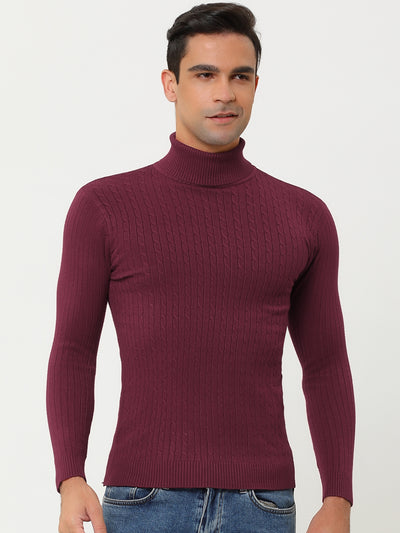 Winter Turtleneck Ribbed Cable Knit Pullover Sweater