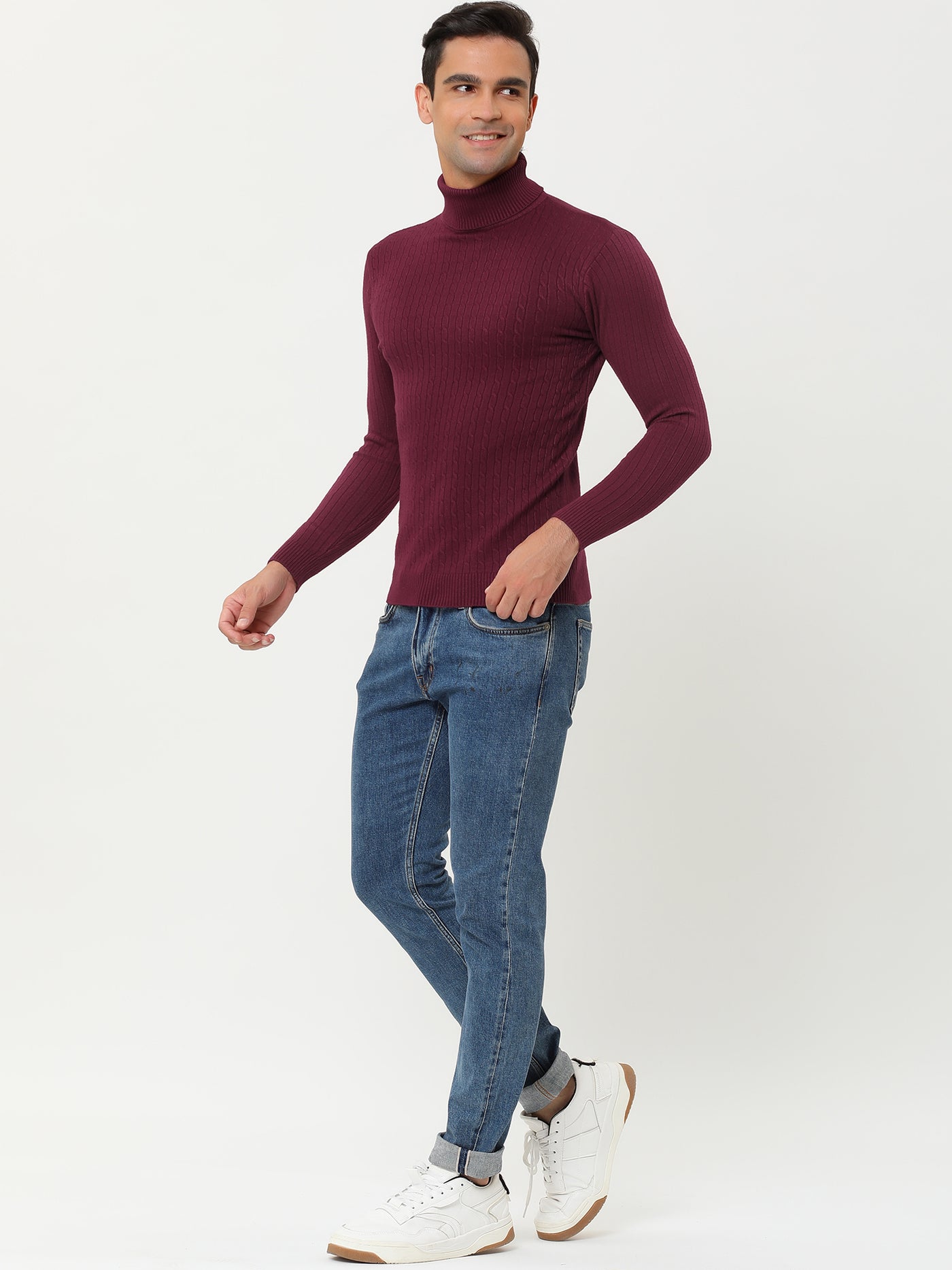 Bublédon Winter Turtleneck Ribbed Cable Knit Pullover Sweater