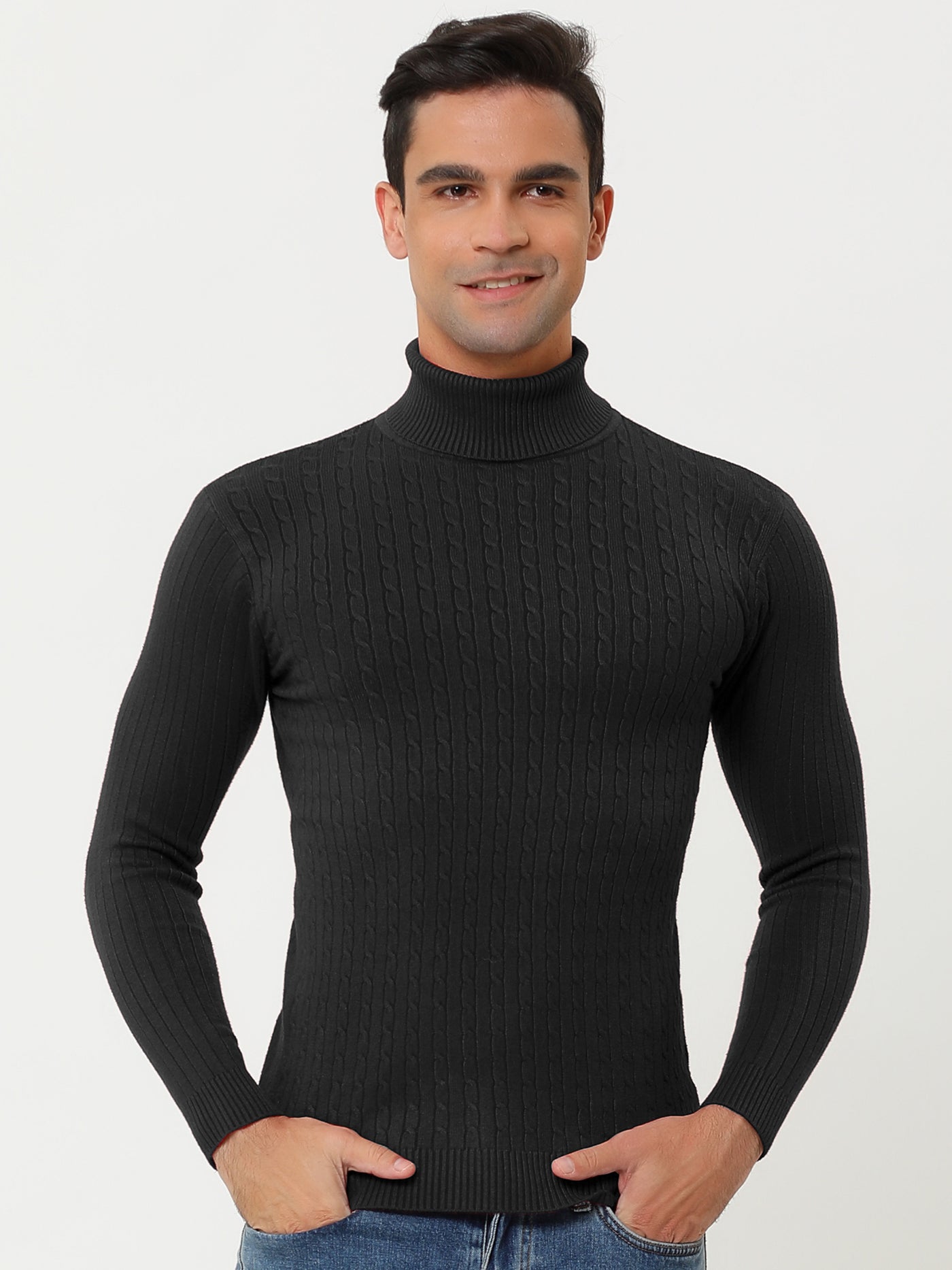 Bublédon Winter Turtleneck Ribbed Cable Knit Pullover Sweater