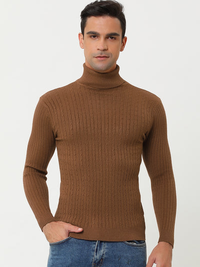 Winter Turtleneck Ribbed Cable Knit Pullover Sweater