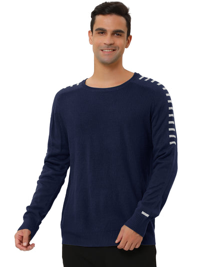Casual Rib Knitted Crew Neck Long Sleeve Pullover