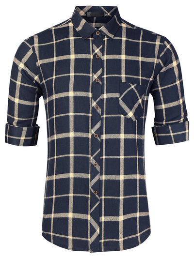 Casual Long Sleeve Plaid Checked Print Dress Shirt