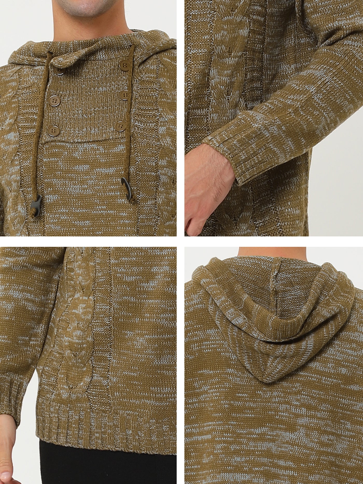 Bublédon Winter Drawstring Hooded Long Sleeve Knit Pullover