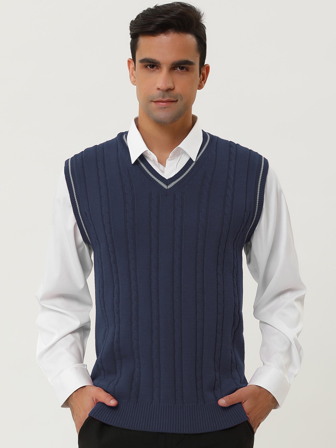 Bublédon Classic Knit Sleeveless V-Neck Pullover Sweater Vest