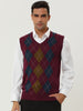 Casual V Neck Sleeveless Argyle Knit Sweater Vest