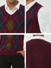 Casual V Neck Sleeveless Argyle Knit Sweater Vest