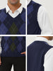 Casual V Neck Sleeveless Argyle Knit Sweater Vest