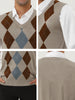 Casual V Neck Sleeveless Argyle Knit Sweater Vest