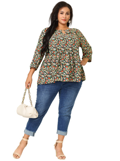 Woven X Line Ditsy Floral Spring Summer Peasant Top