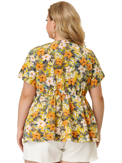 Relax Fit Floral V Neck Short Sleeve Top