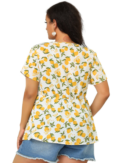 X Line Lemon Spring Summer V Neck Short Sleeve Top