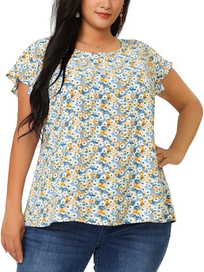 Loose Fit Floral Round Neck Short Sleeve Blouse