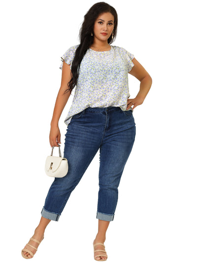 Loose Fit Floral Round Neck Short Sleeve Blouse
