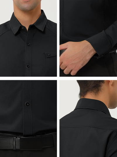 Classic Solid Long Sleeve Button Cargo Work Shirt