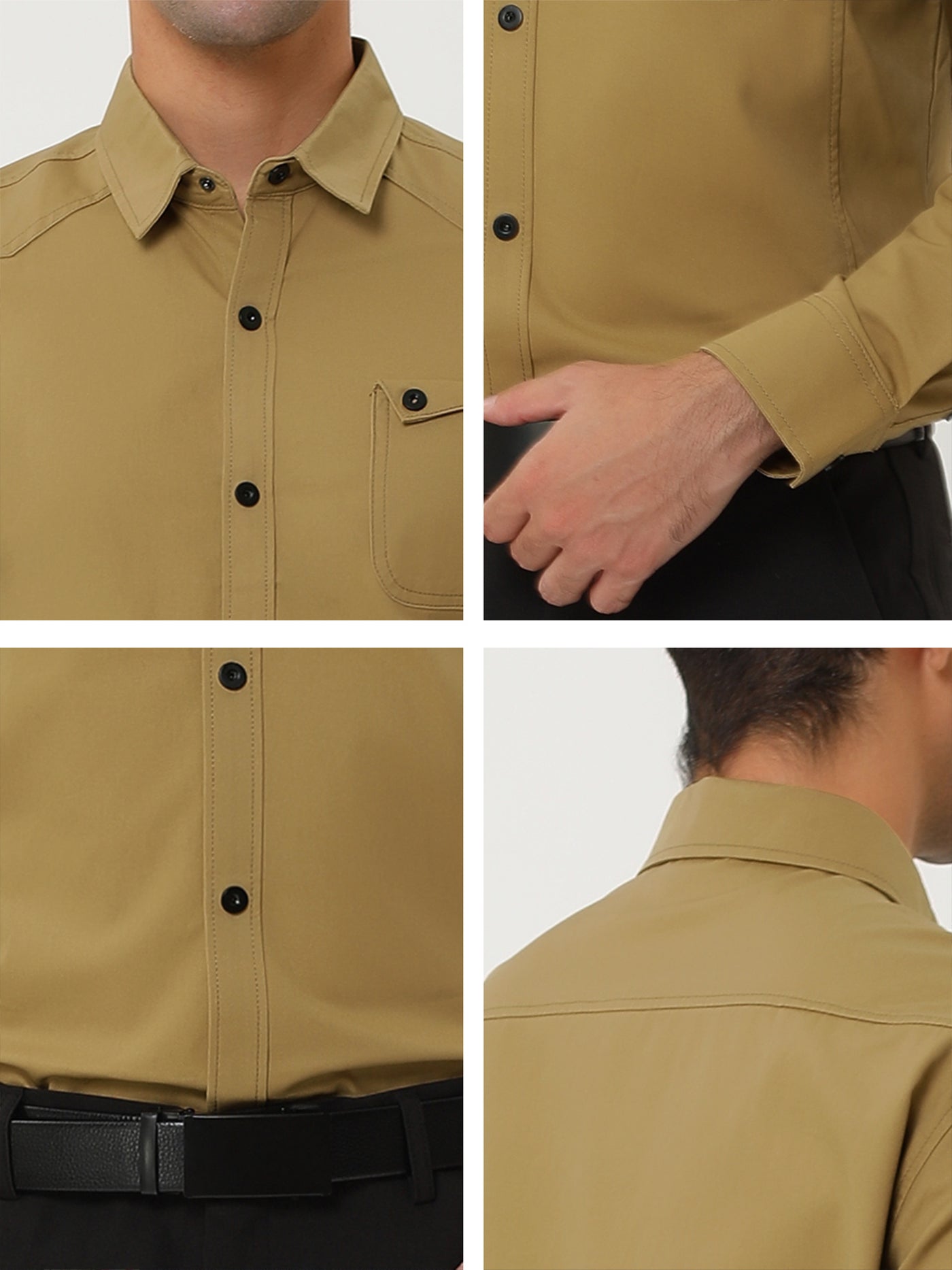 Bublédon Classic Solid Long Sleeve Button Cargo Work Shirt