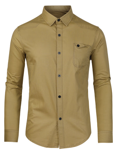 Classic Solid Long Sleeve Button Cargo Work Shirt