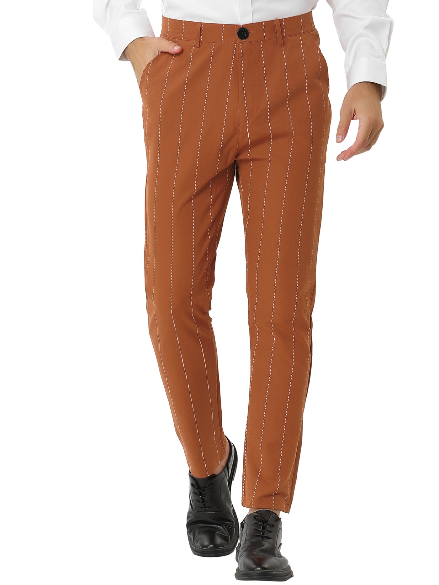 Bublédon Stripe Printed Flat Front Business Pencil Dress Pants