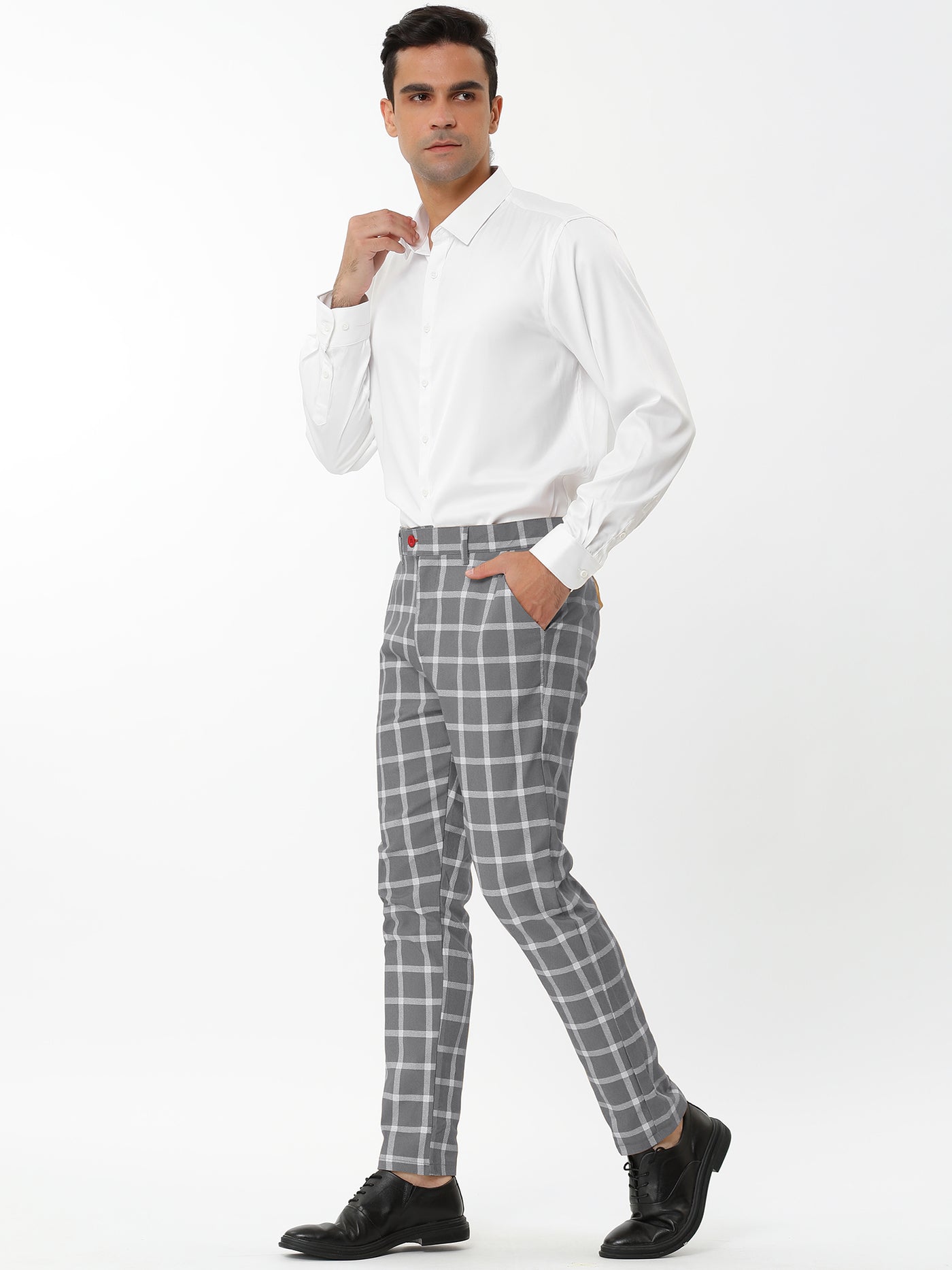 Bublédon Plaid Casual Flat Front Business Checked Pants
