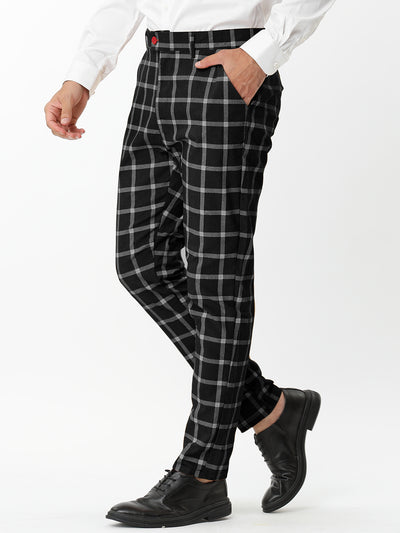 Plaid Casual Flat Front Business Checked Pants