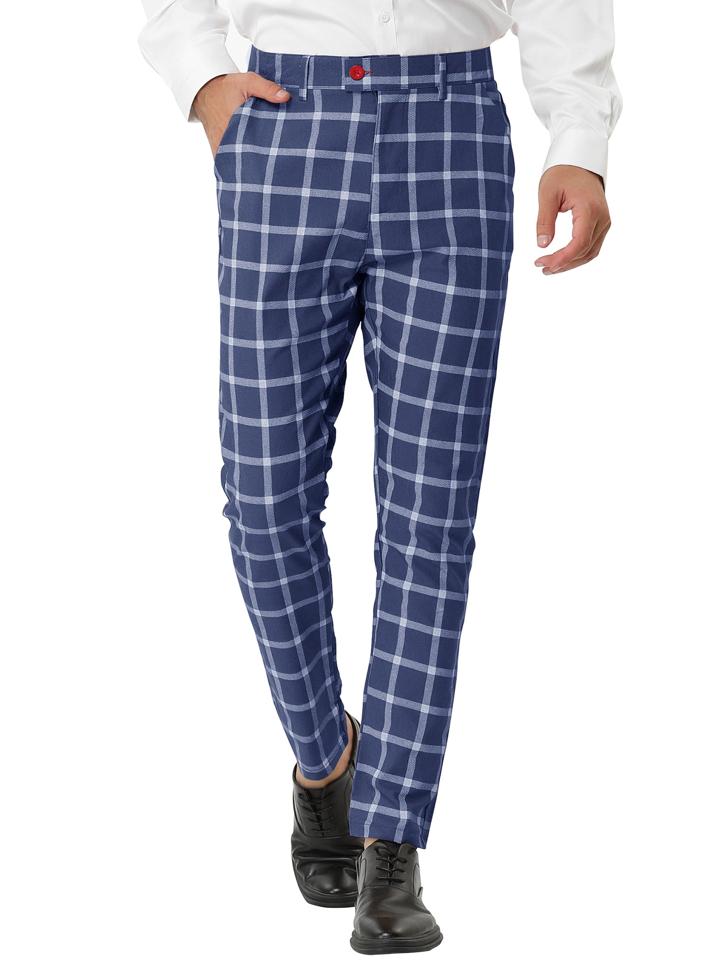 Bublédon Plaid Casual Flat Front Business Checked Pants