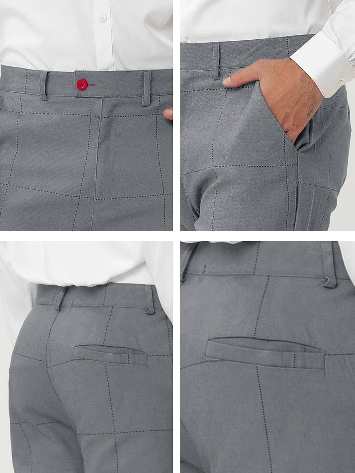 Bublédon Classic Business Check Flat Front Plaid Dress Pants
