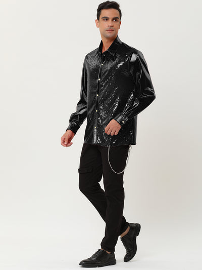 Shiny Long Sleeve Button Down Disco Party Shirts