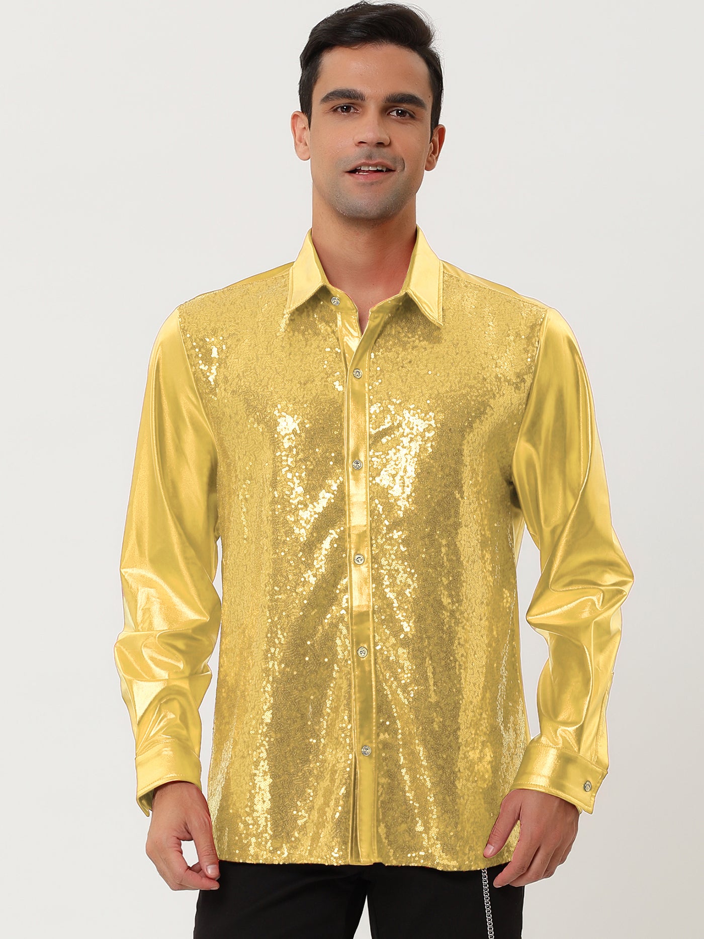 Bublédon Shiny Long Sleeve Button Down Disco Party Shirts