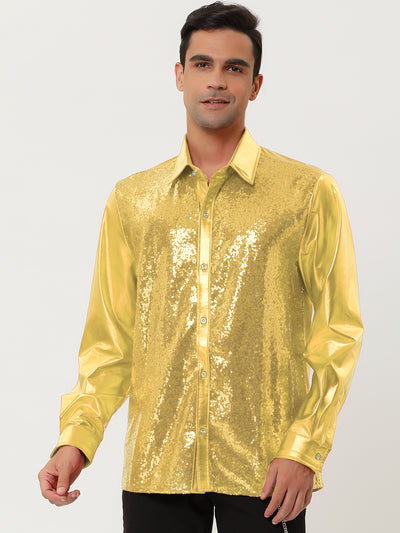 Shiny Long Sleeve Button Down Disco Party Shirts