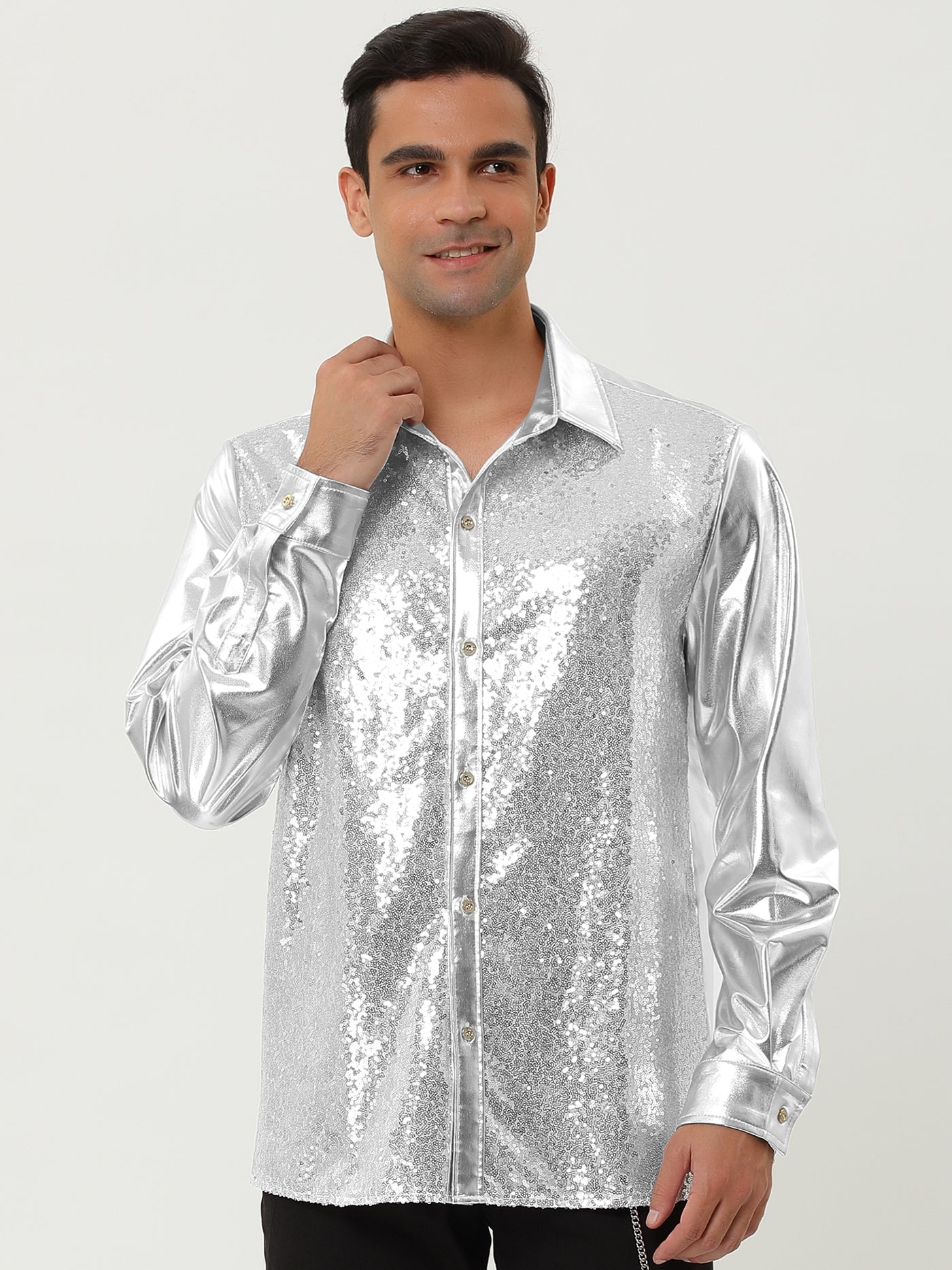 Bublédon Shiny Long Sleeve Button Down Disco Party Shirts