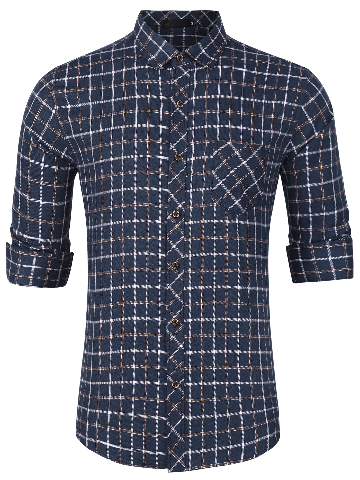 Bublédon Casual Plaid Lapel Pocket Button Long Sleeve Shirts