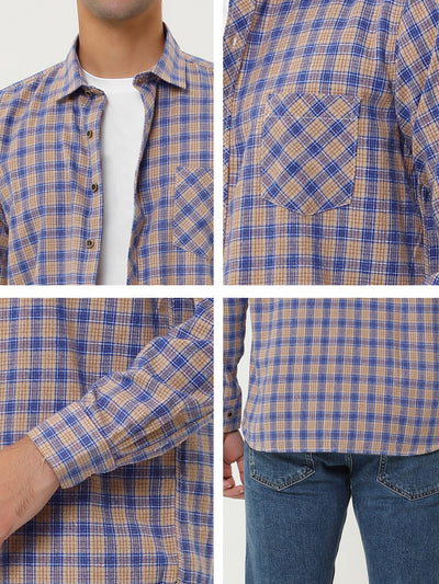 Casual Plaid Lapel Pocket Button Long Sleeve Shirts