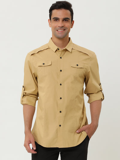 Casual Lapel Long Sleeve Button Cargo Work Shirt
